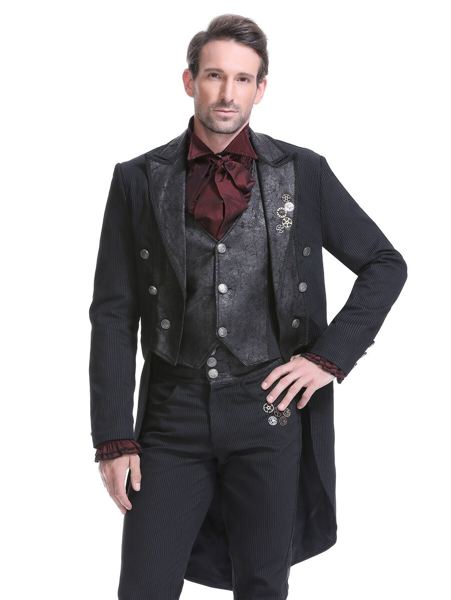 Veste steampunk homme rayée noir avec imitation cuir