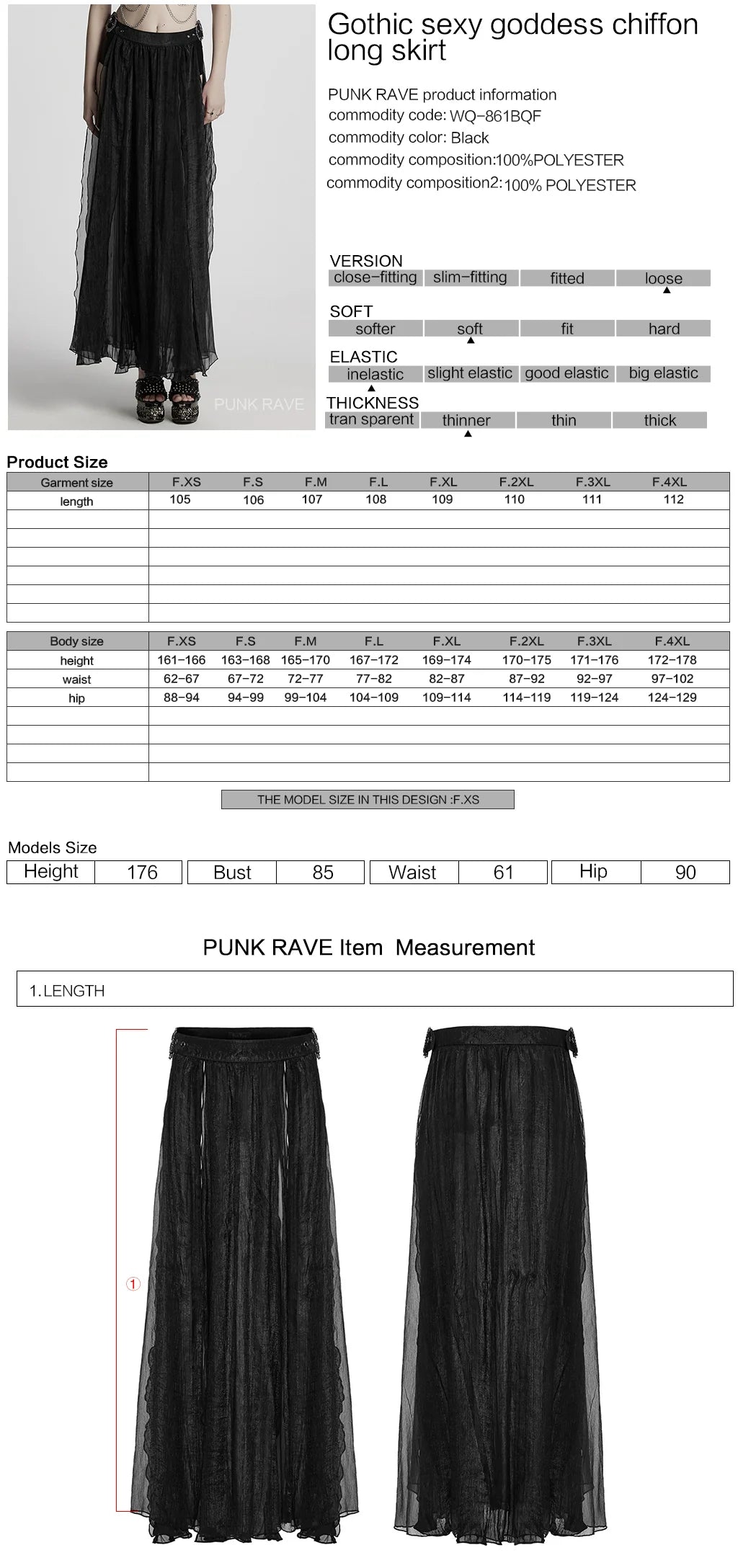 Jupe gothique noire transparente à chaînes superposées, élégance maxi