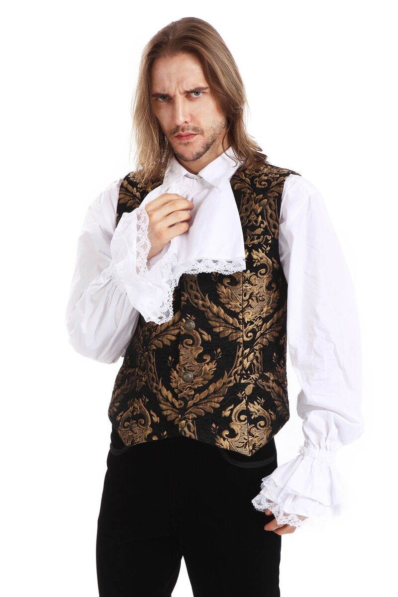 GILET HOMME GOTHIQUE STEAMPUNK VICTORIEN BROCARD OR