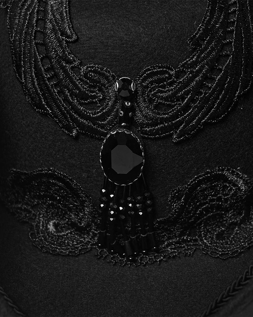 Chapeau tricorne gothique unisexe à ailes de démon sombres et plumeuses