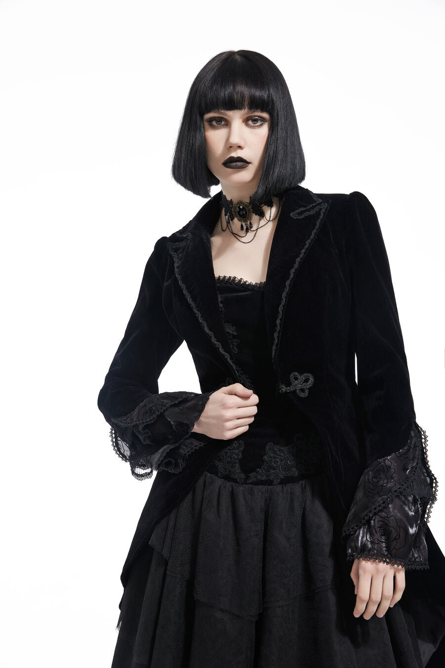 Veste femme velours queue de pie NOIR