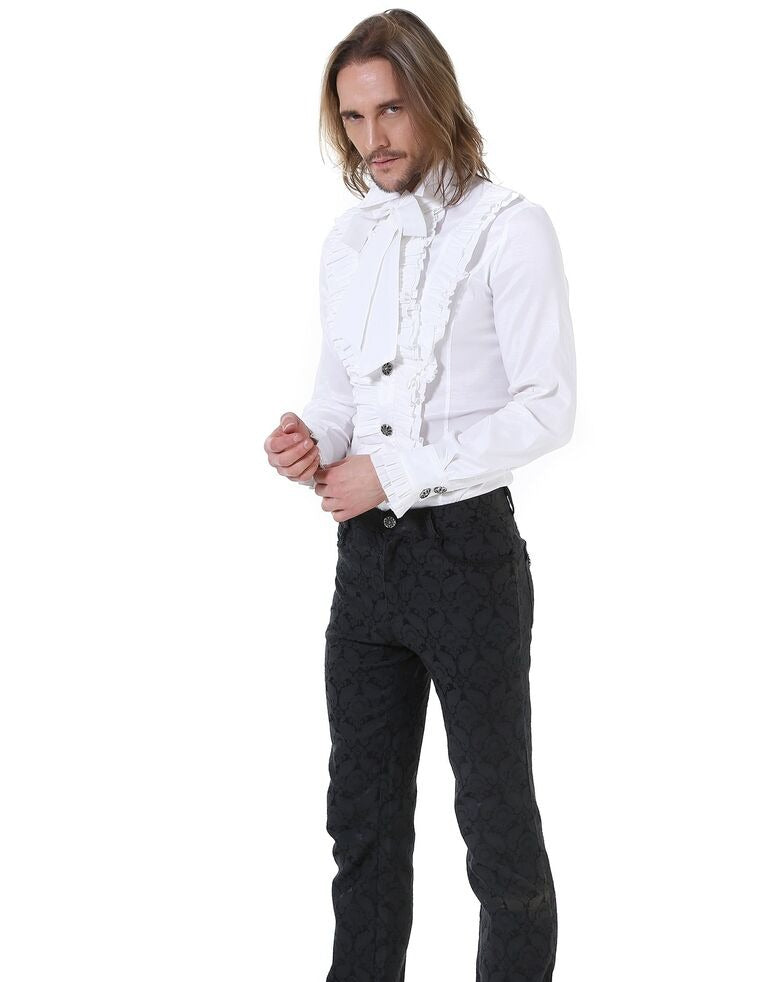 CHEMISE GOTHIQUE BLANCHE ARISTOCRATE VICTORIEN HOMME TAFFETAS