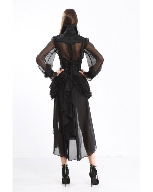 SERRE-TAILLE GOTHIQUE NOIR AVEC TRAÎNE