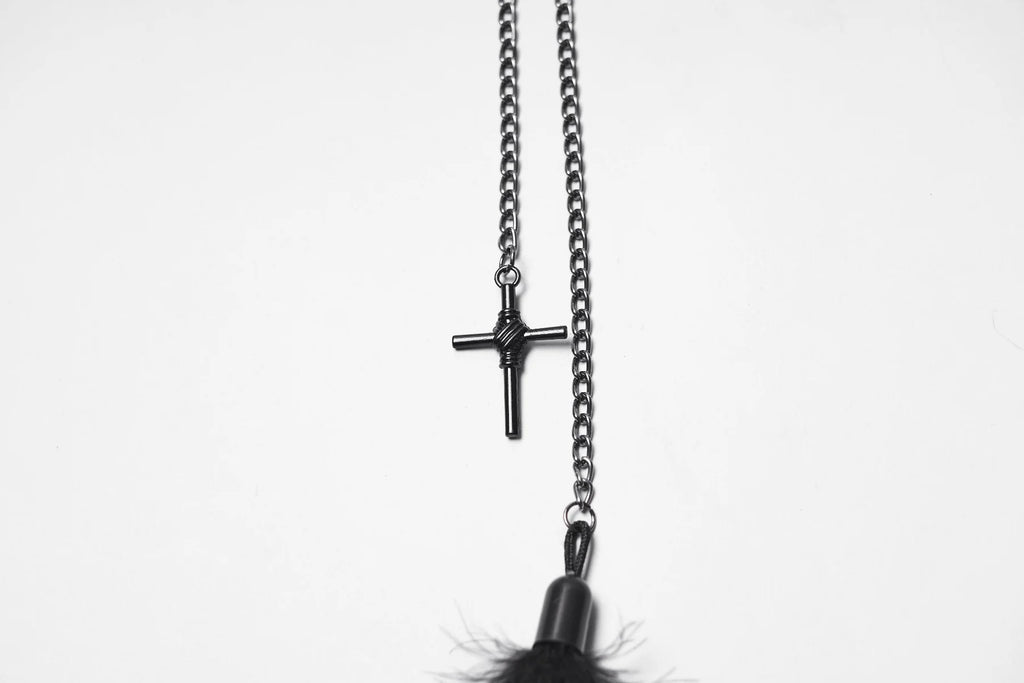 Couronne Gothique Chaîne de Crâne Bijou de Tête Design Lune Croissante Argent et plumes