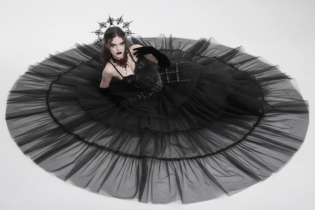 Bustier gothique noire à franges
