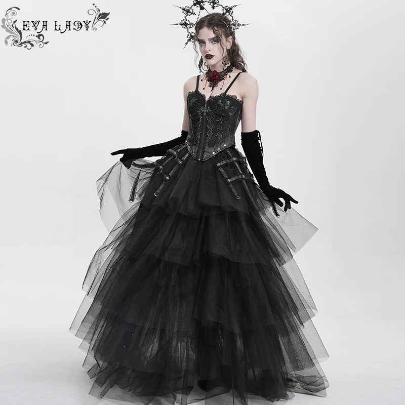 Bustier gothique noire à franges
