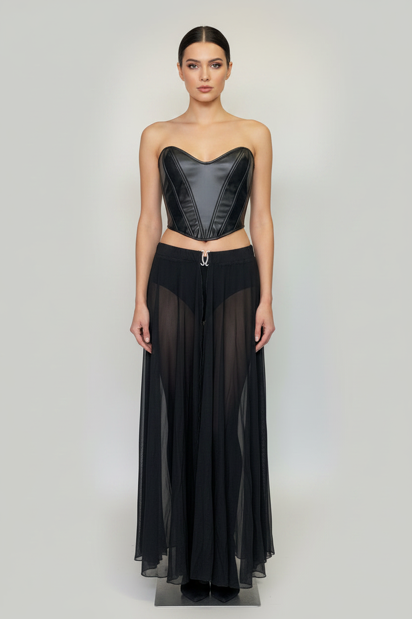 Jupe longue en tulle transparent noir – Élégance & Audace
