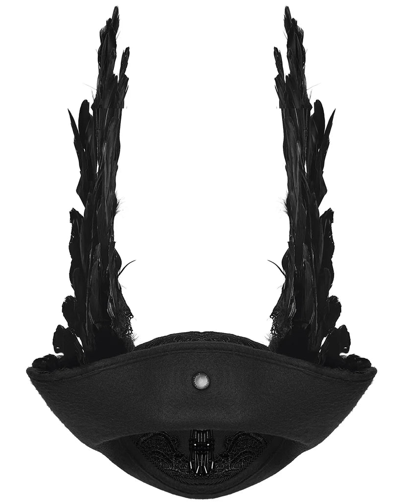 Chapeau tricorne gothique unisexe à ailes de démon sombres et plumeuses