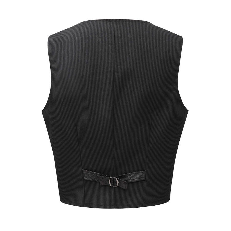 Gilet steampunk victorien - similicuir patiné et tissu rayé noir