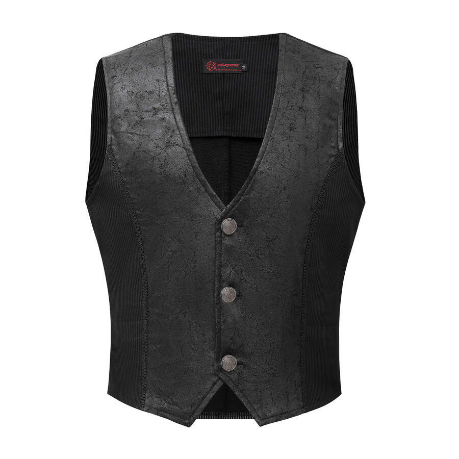 Gilet steampunk victorien - similicuir patiné et tissu rayé noir