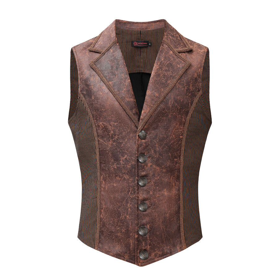 Gilet steampunk - simili cuir vieilli MARRON