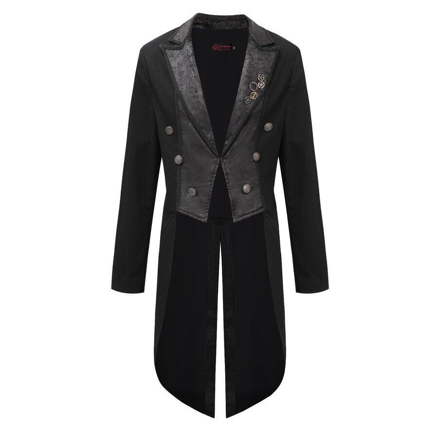 Veste steampunk homme rayée noir avec imitation cuir