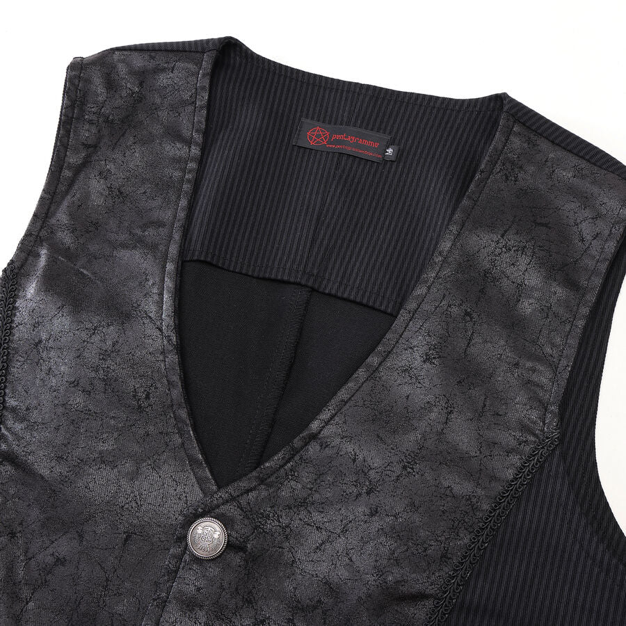 Gilet steampunk victorien - similicuir patiné et tissu rayé noir
