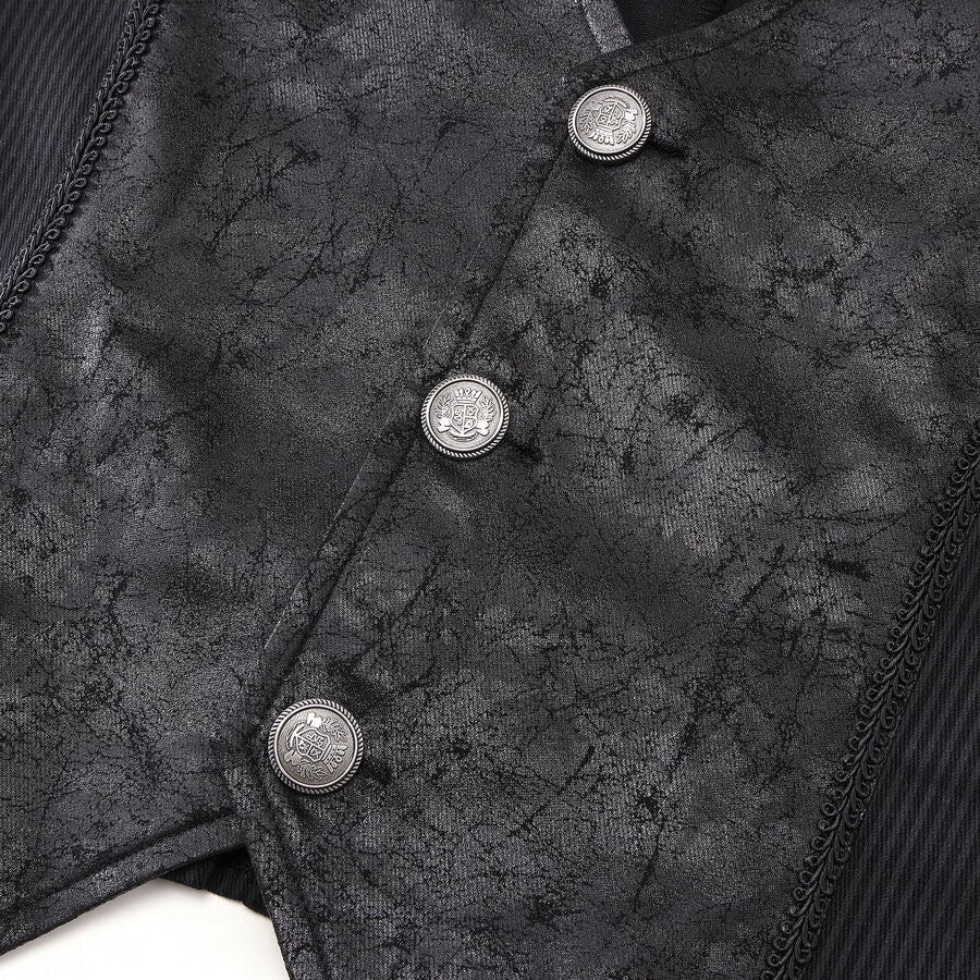 Gilet steampunk victorien - similicuir patiné et tissu rayé noir