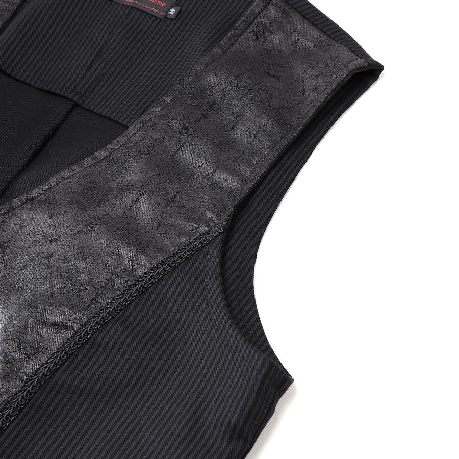 Gilet steampunk victorien - similicuir patiné et tissu rayé noir