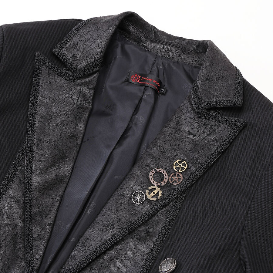 Veste steampunk homme rayée noir avec imitation cuir