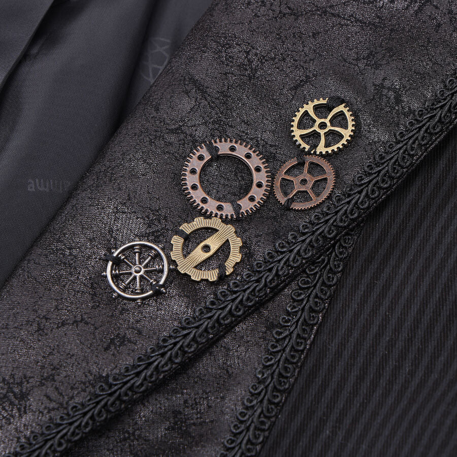 Veste steampunk homme rayée noir avec imitation cuir