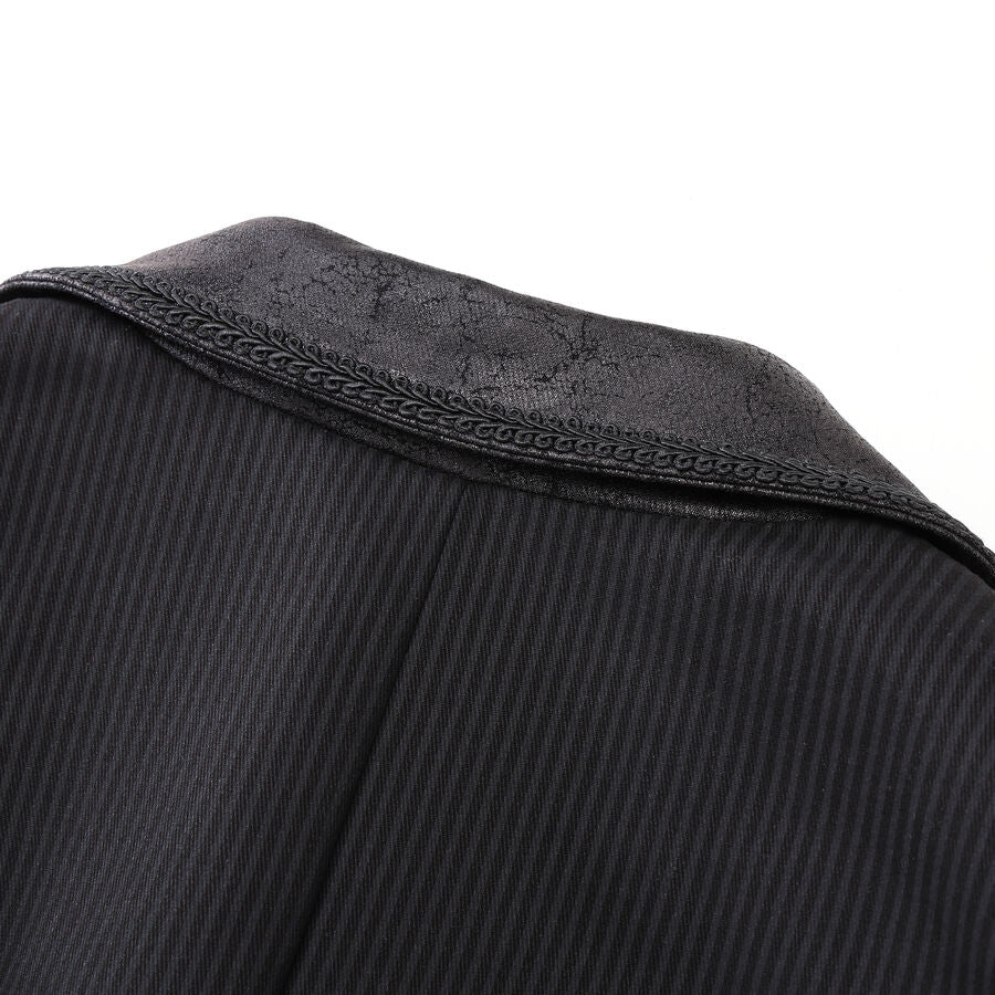 Veste steampunk homme rayée noir avec imitation cuir