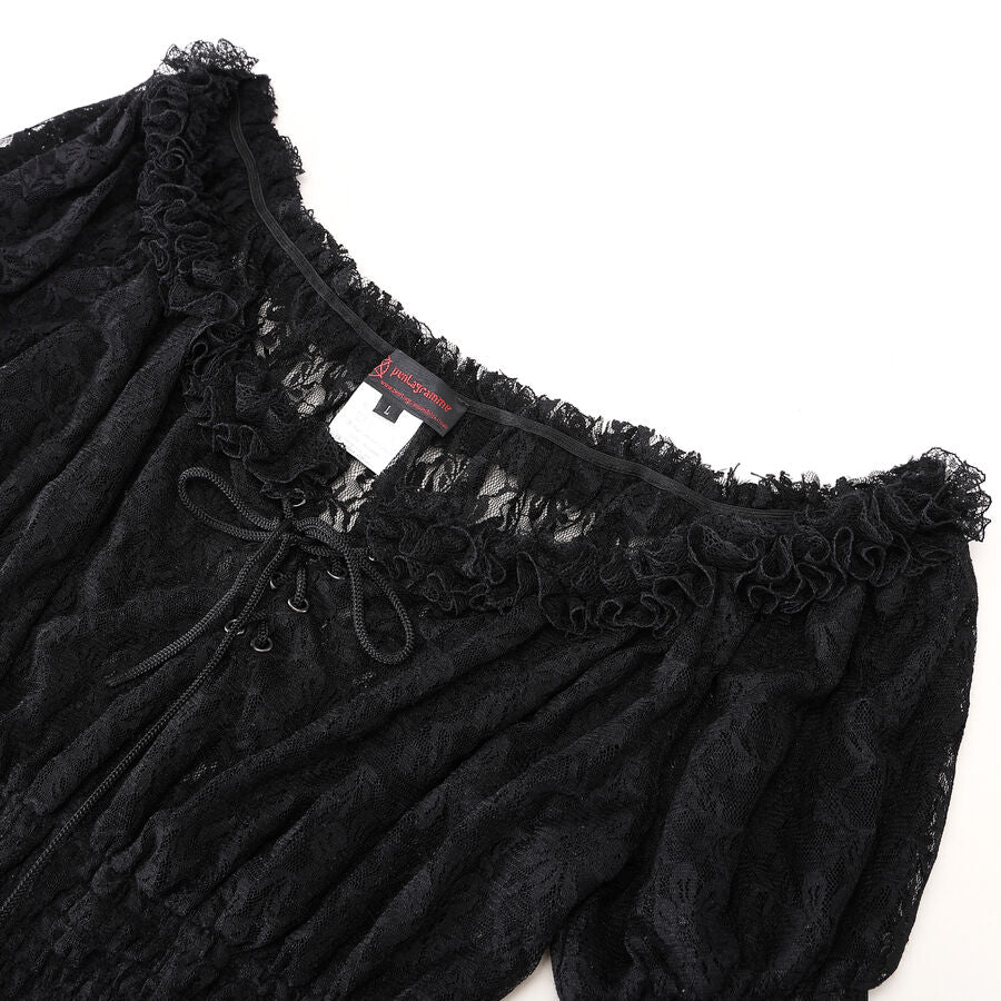 Top gothique en dentelle noire épaules dénudées