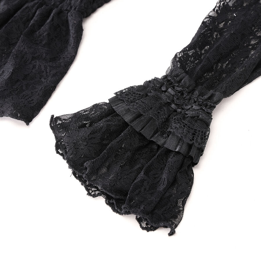 Top gothique en dentelle noire épaules dénudées