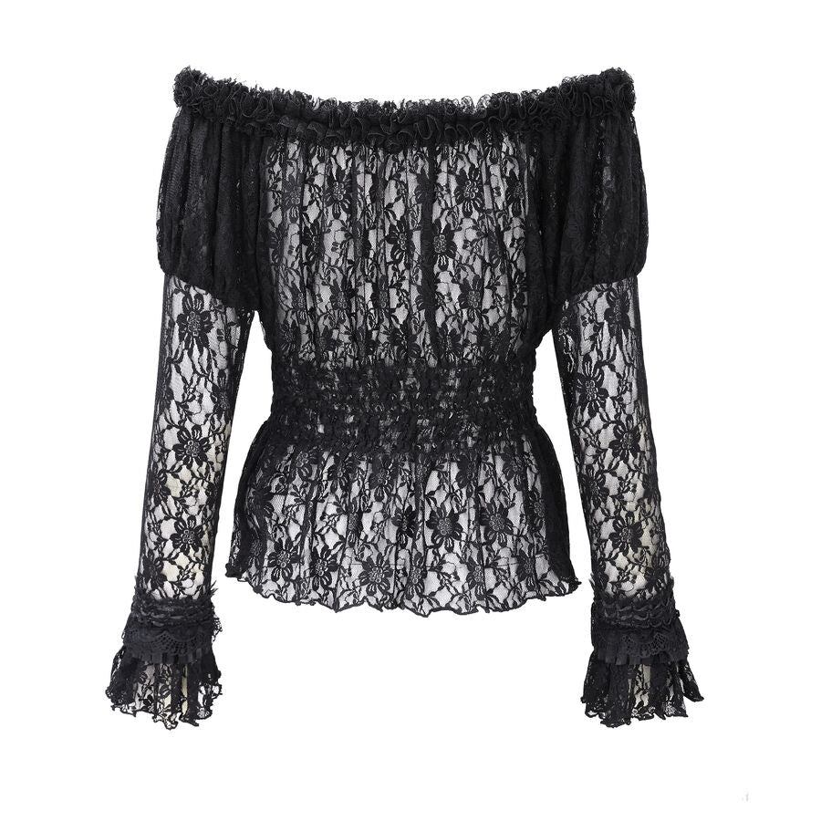 Top gothique en dentelle noire épaules dénudées