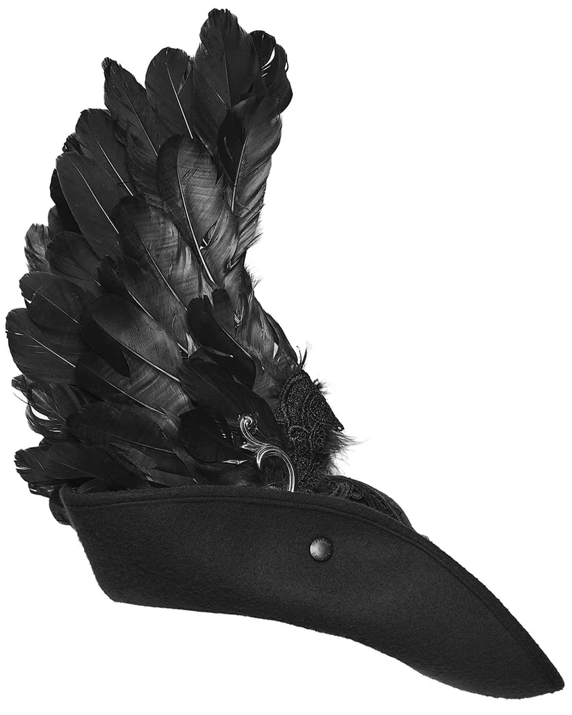 Chapeau tricorne gothique unisexe à ailes de démon sombres et plumeuses