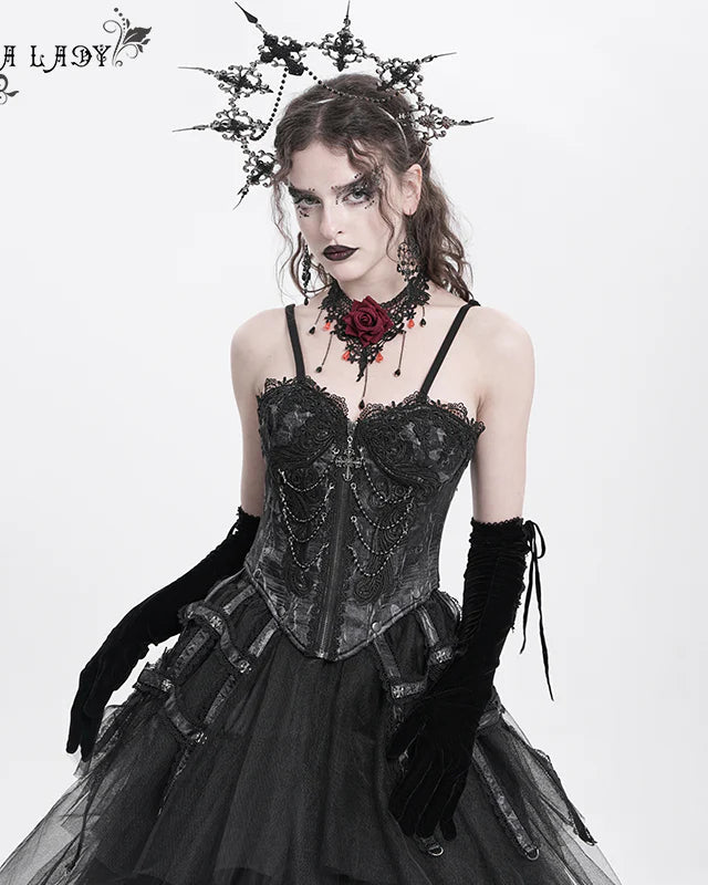 Bustier gothique noire à franges
