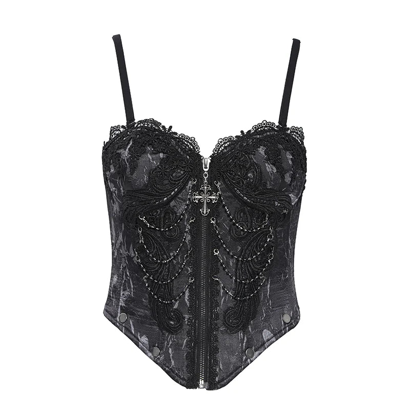 Bustier gothique noire à franges