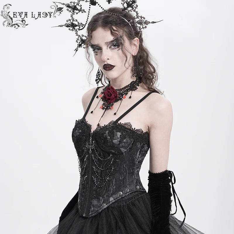 Bustier gothique noire à franges