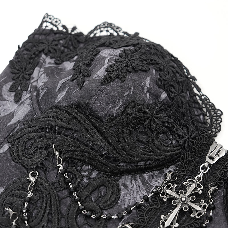 Bustier gothique noire à franges