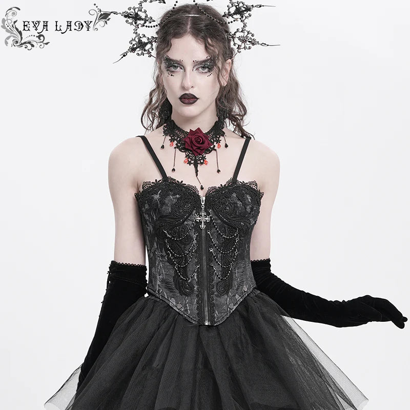 Bustier gothique noire à franges