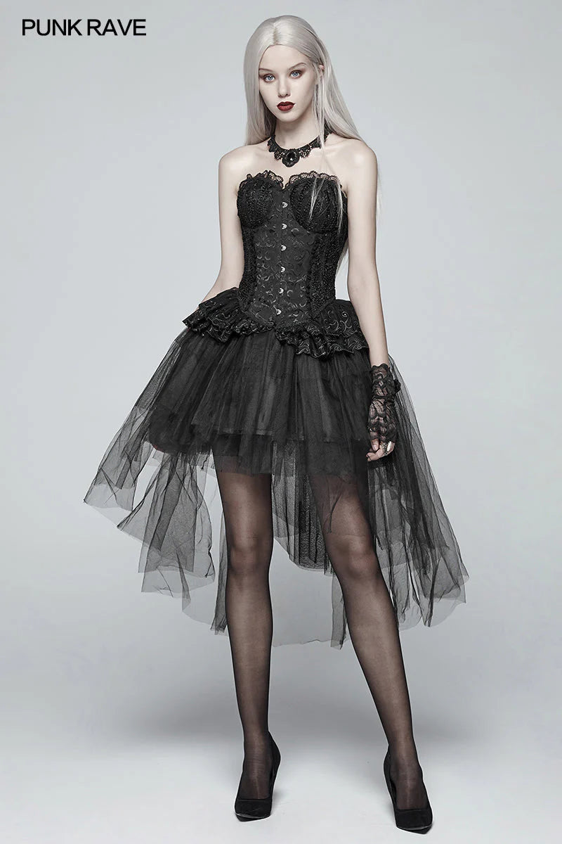 Jupe en tulle gothique à taille basse et courte-devant longue-derrière