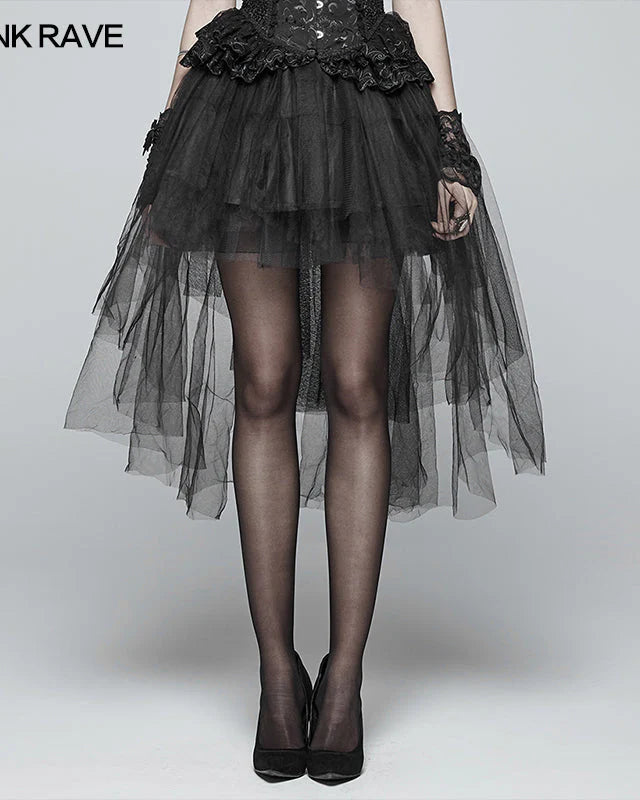Jupe en tulle gothique à taille basse et courte-devant longue-derrière
