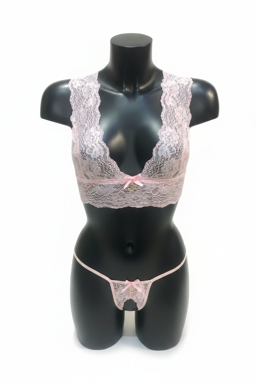 Ensemble lingerie sexy en dentelle haut de gamme rose