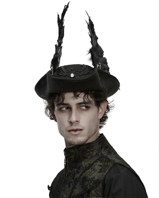 Chapeau tricorne gothique unisexe à ailes de démon sombres et plumeuses