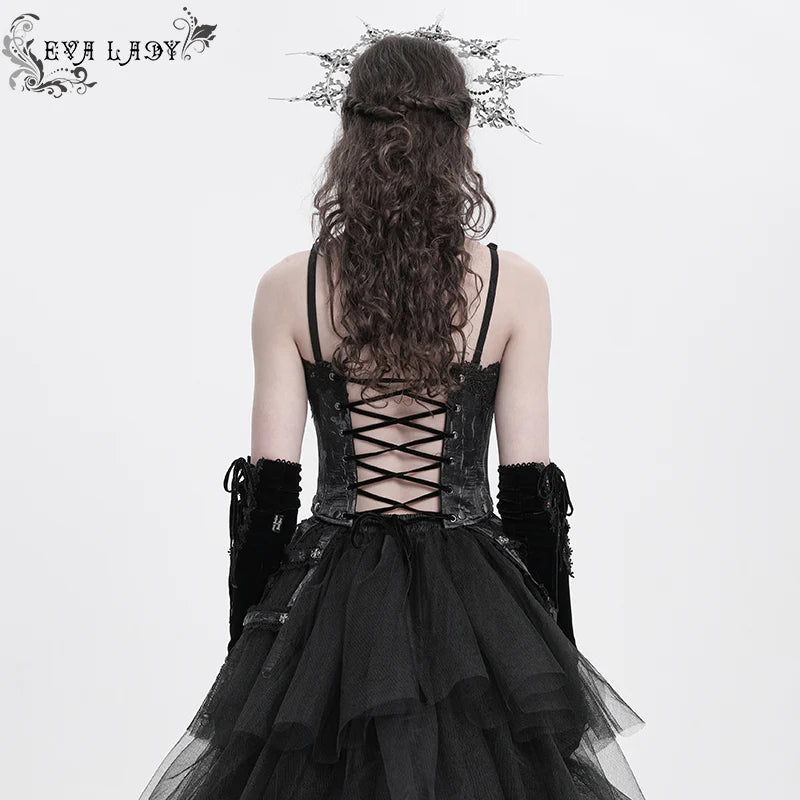 Bustier gothique noire à franges