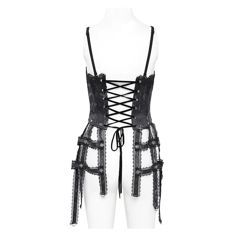 Bustier gothique noire à franges