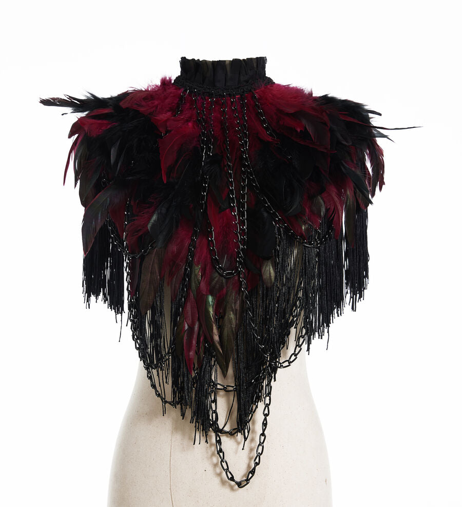 Boléro GOTHIQUE à Plumes ROUGE