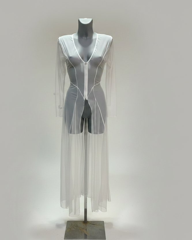 Manteau Fetish en tulle blanc