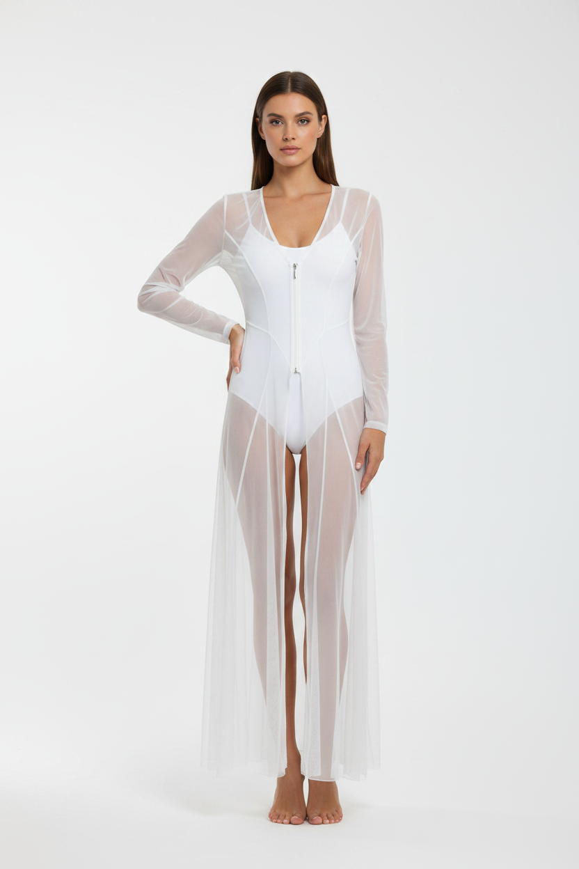 Manteau Fetish en tulle blanc