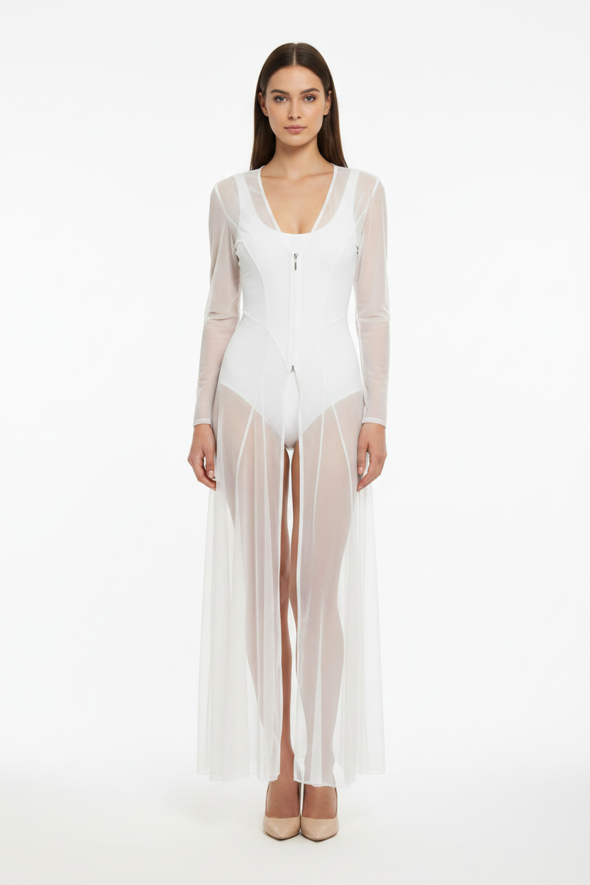 Manteau Fetish en tulle blanc