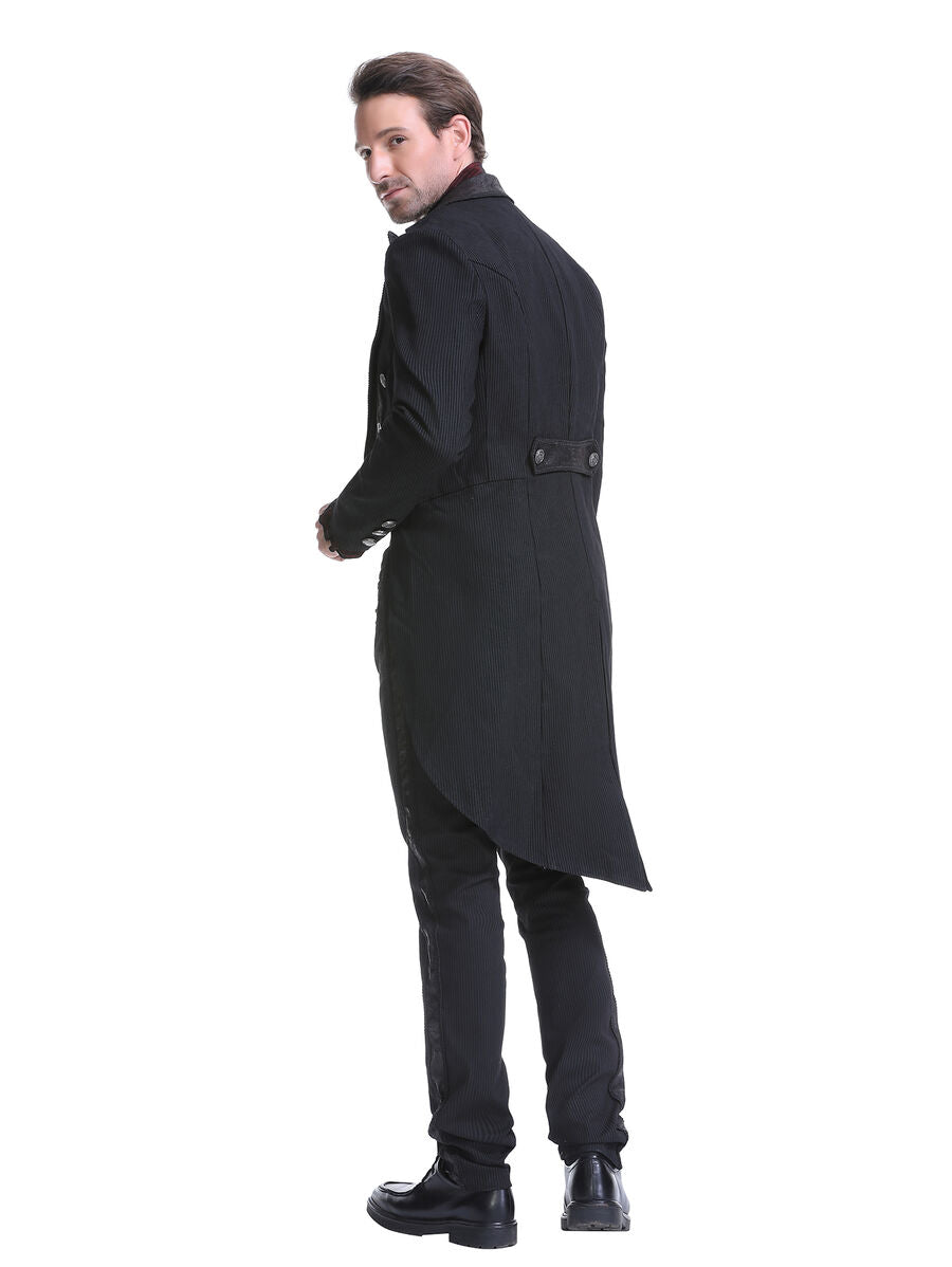 Veste steampunk homme rayée noir avec imitation cuir