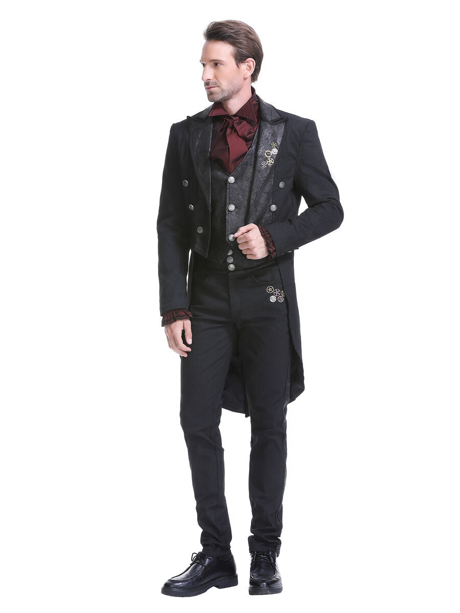 Veste steampunk homme rayée noir avec imitation cuir
