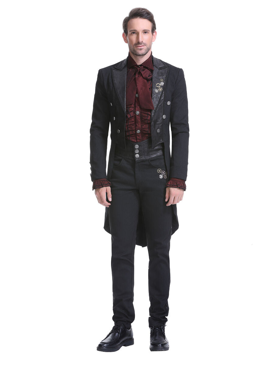 Veste steampunk homme rayée noir avec imitation cuir