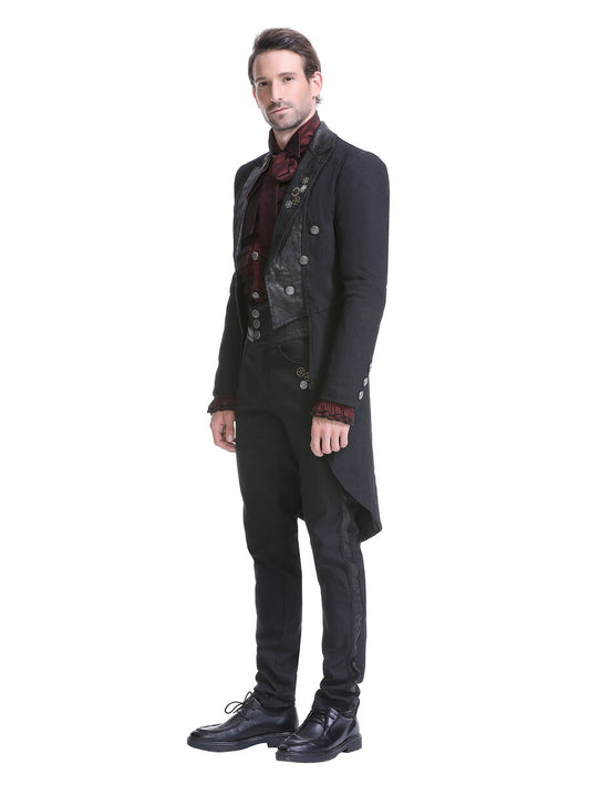 Veste steampunk homme rayée noir avec imitation cuir