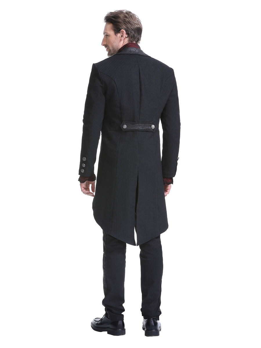 Veste steampunk homme rayée noir avec imitation cuir