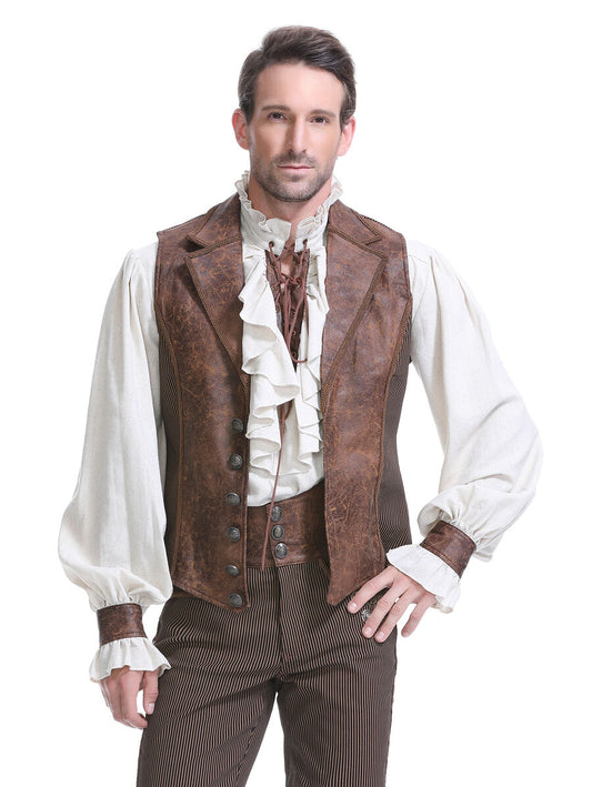 Gilet steampunk - simili cuir vieilli MARRON