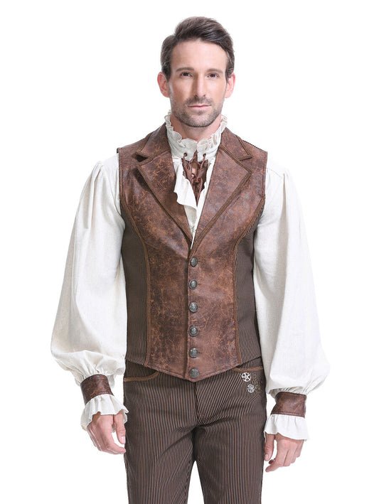 Gilet steampunk - simili cuir vieilli MARRON