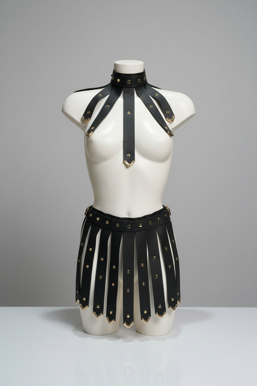 Jupe et collier cuir femme