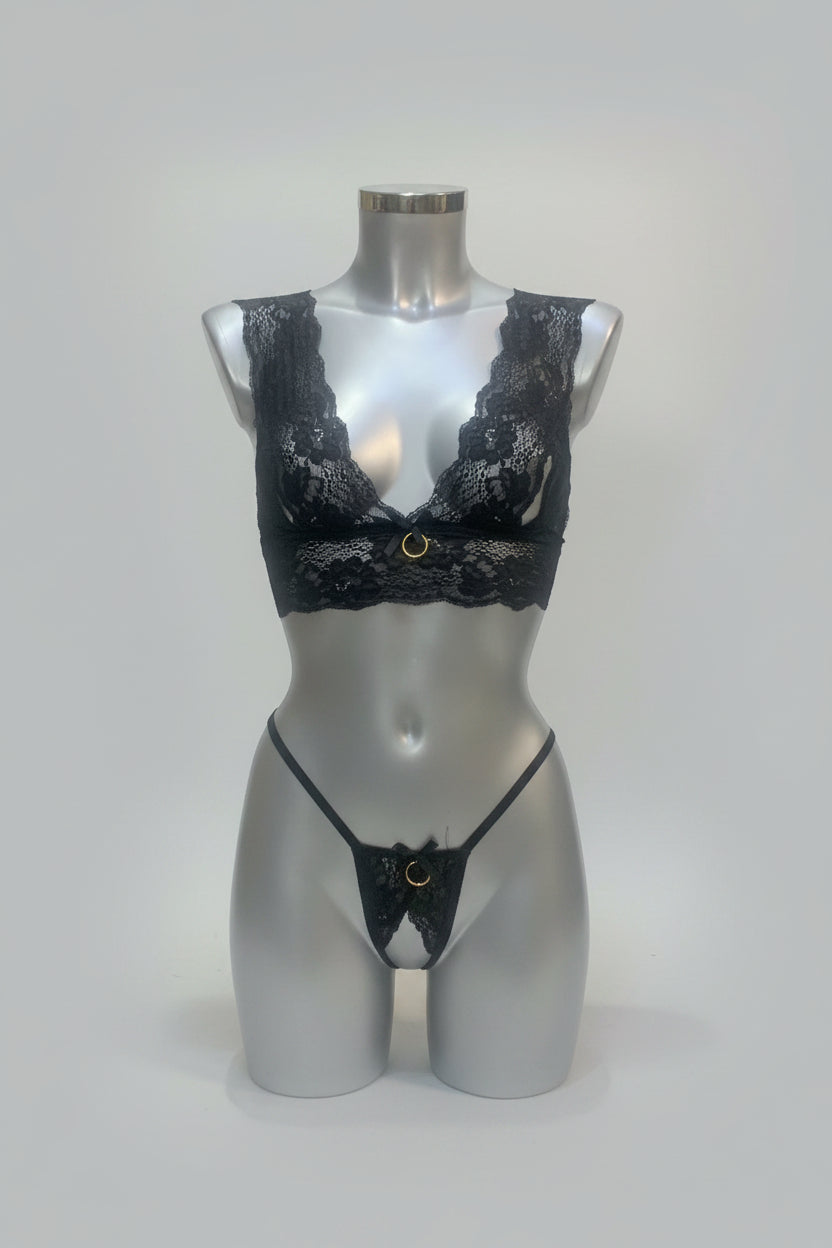 Ensemble lingerie sexy en dentelle haut de gamme noir